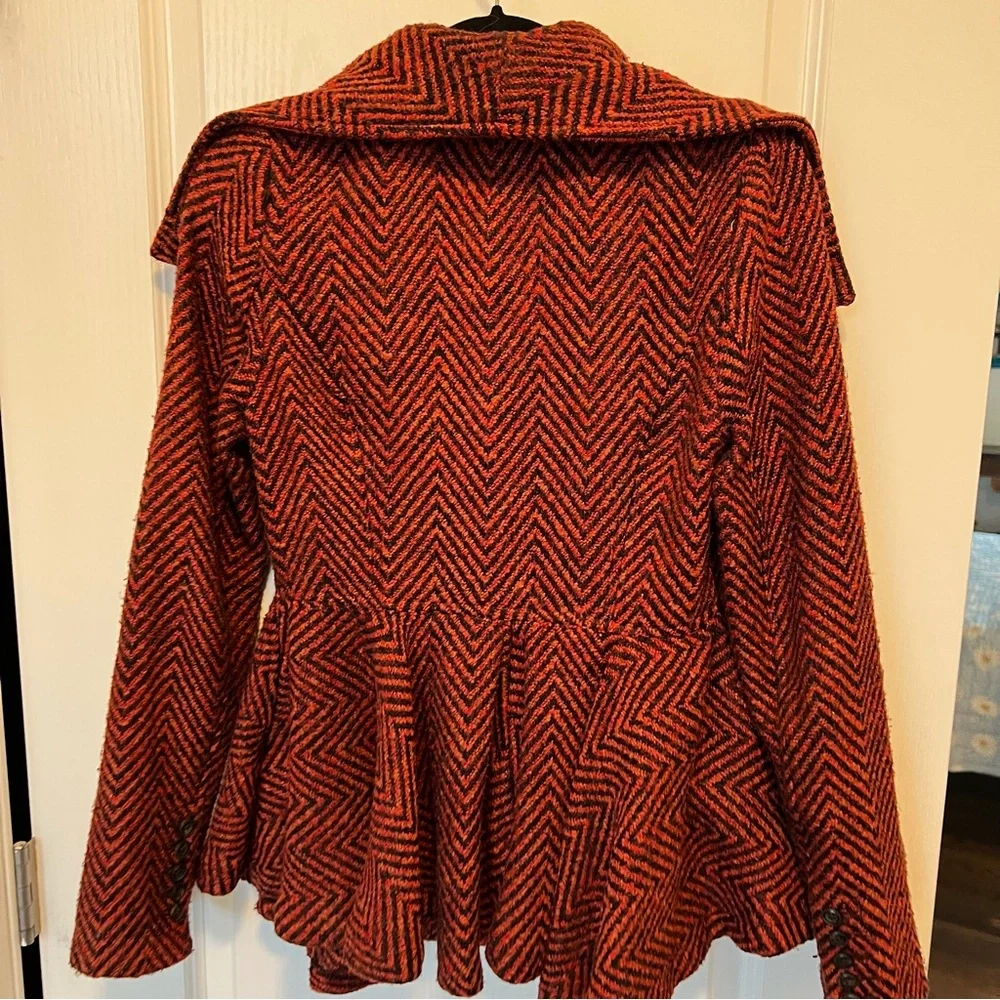 Free People Rust Chevron Tweed Peplum Coat Jacket Size XS - Picture 10 of 13